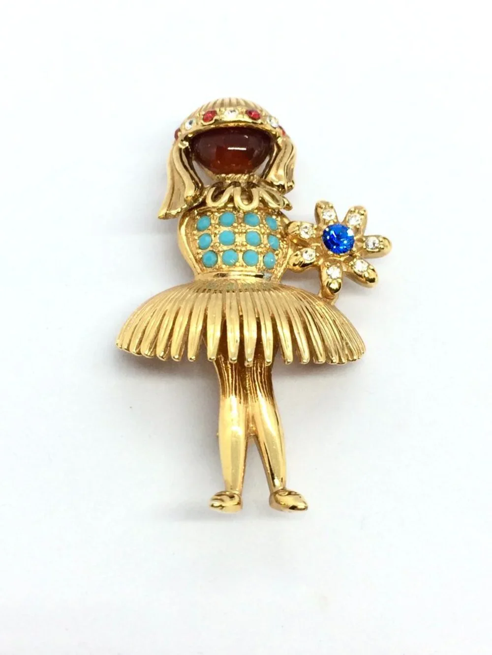 VINTAGE JBK BROOCH Ballerina Camrose Cross Figural Rhinestone Gold Tone